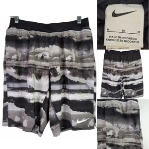 Nike Swim Trunks Mens Size M Black and Gray Drawstring Logo Lined New